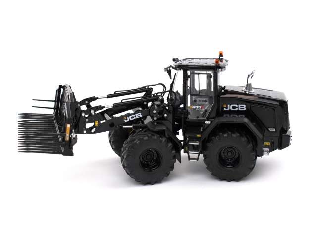 JCB 435S Agri Black Edition Wheel Loader met Grasvork - 1:32